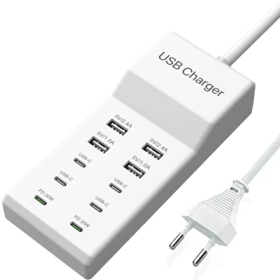 Abbildung von USB Ladegerät, 100W C Netzteil, 10 Port Ladestation（mit 6 + 4 A）, Mehrfach Ladegerät Adapter, PD 20W Schnellladegerät, kompatibel mit iPhone/Samsung/Xiaomi/Oppo/Google.