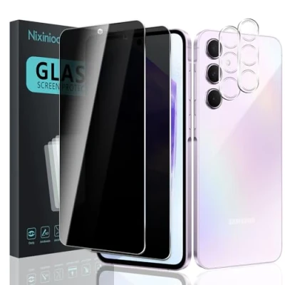 Abbildung von [4 Stück] Sichtschutz Schutzfolie für Samsung Galaxy A55, [2* Anti Spy Schutzglas + 2* Kameraschutz] Sichtschutzfolie, [Anti Spion] [9H Härte] [Bläschenfrei] [Kratzfest]