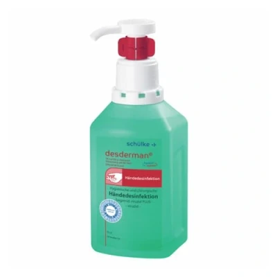 Abbildung von Schülke Desderman 5 x 500 ml Hyclick Händedesinfektionsmittel Desinfektionsmittel mit integriertem Pumpspender