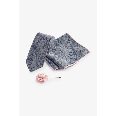Abbildung von Next Textured Paisley SET Einstecktuch, Herren, Größe: One Size, Navy blue pink