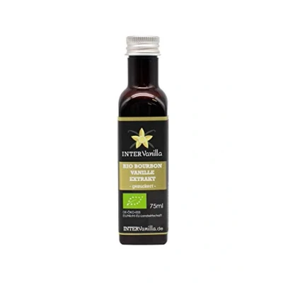 Abbildung von InterVanilla BIO Bourbon Vanille Extrakt, 75 ml. Vanilleextrakt flüssig OHNE Alkohol zum Backen auf Zucker Basis, vanilla extract for baking