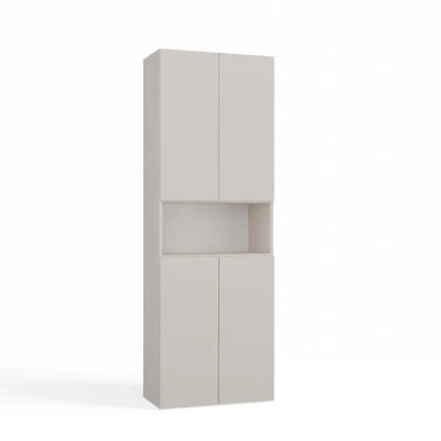 Abbildung von CDF Bad Hochschrank NEL 1K DK Farbe: Kaschmir (beige) Modernes Badregal Stauraumschrank Geräumige Einlegeböden Türen Einfache Montage Stilvolle Griffe