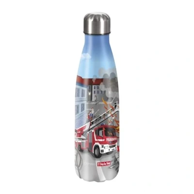 Abbildung von Step by Isolierte Edelstahltrinkflasche „Fire Engine Brandon blau grau, für kohlensäurehaltige Getränke, auslaufsicher, Schraubverschluss, 100% recycelbar, Schule &amp; Freizeit, 0,5 Liter