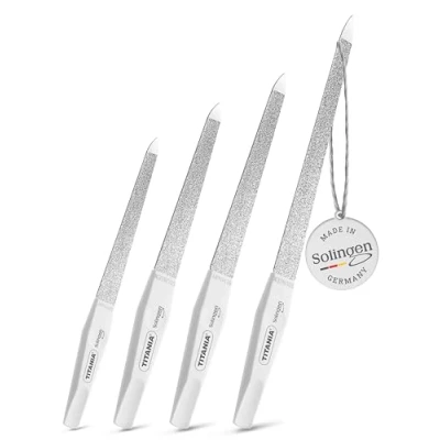 Abbildung von TITANIA® Solinger Saphir Nagelfeilen Set 4 Profi Nagelpfeile (12/15/17/20 cm) mit Weißem Griff Feile für Nägel &amp; Naturnägel Hochwertige Feilen Maniküre Pediküre