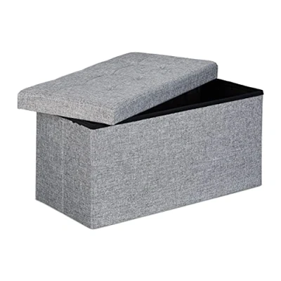 Abbildung von Relaxdays Faltbare Sitzbank XL, mit Stauraum, Sitzcube Fußablage, Sitzwürfel als Aufbewahrungsbox, 38x76x38 cm, grau