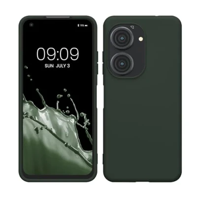 Abbildung von kwmobile Hülle kompatibel mit ASUS Zenfone 10 / 9 weiches TPU Silikon Case Cover geeignet für kabelloses Laden Moosgrün