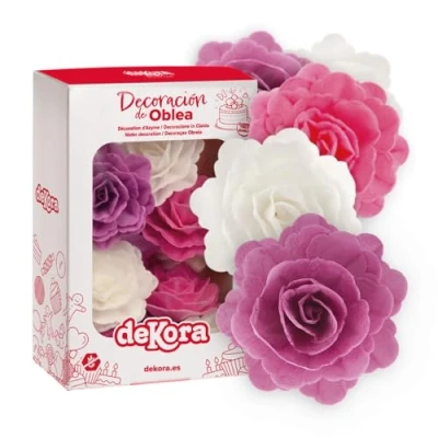 Abbildung von Dekora 15 Esspapier Rosen Tortendeko Essbare Blumen für Torten oder Cupcakes Oblaten Deko Essbar Sortierte Farben 7 cm Durchmesser