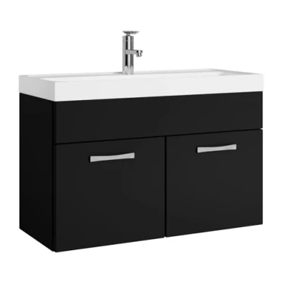 Abbildung von Badezimmer Badmöbel Set Paso 01 80cm Waschbecken Mat Schwarz Unterschrank Schrank Waschtisch