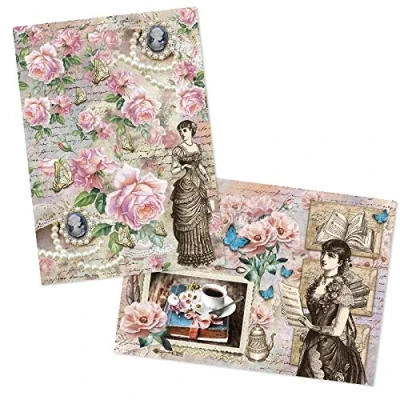 Abbildung von Ideen mit Herz 2 Bogen Reispapier Edel Decoupage Papier DIN A4 Verschiedene Designs Vintage, Weihnachten und andere (Nostalgie Blüten 06)