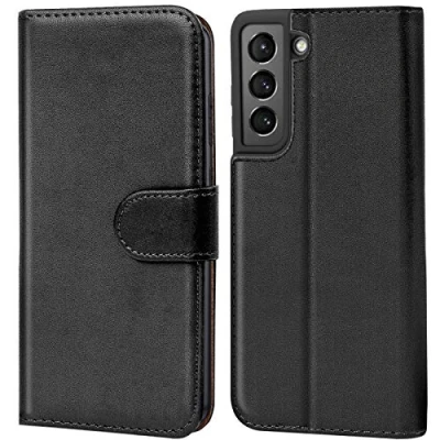 Abbildung von Verco Handyhülle für Samsung Galaxy S21 Hülle, Bookcase Tasche Flipcover Case [Kartenfächer/Aufstellfunktion], Schwarz