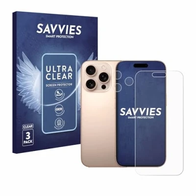 Abbildung von Savvies 6 Stück Schutzfolie für Apple iPhone 16 Pro Max (Display+Kamera) Displayschutz Folie Ultra Transparent