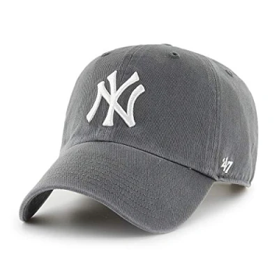 Abbildung von &#039;47 MLB New York Yankees Clean Up Unisex Baseballkappe, Verstellbar, Hochwertiges Design, White Logo, Charcoal Grey