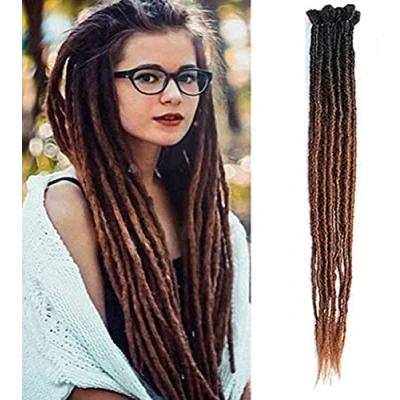 Abbildung von 24inch Ombre Dreadlocks Extensions 10 Stränge Synthetische Dreads Häkeln Flechten Haar für Frauen/Männer Jamaika Reggae Locs (Ombre Schwarz und Dunkelbraun)
