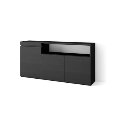 Abbildung von Skraut Home Sideboard, Highboard Kommode, Komodenschrank 150x75x35cm 3 Türen Wohnzimmer, Küche Moderner Stil Schwarz