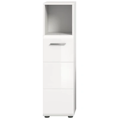Abbildung von furnling Standschrank Ivy, aus FSC zertifiziertem Holzwerkstoff, mit 1 Tür, 4 Fächer, ideal zur Aufbewahrung von Handtüchern und Pflegeprodukten, Badezimmermöbel, weiß
