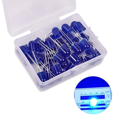 Abbildung von 50 Stück 8mm LED Leuchtdioden, 2 Pin 3V Dioden, Extra Hell 8 mm Sortiments kits, Diffus Dioden Set für Wissenschafts projekte, Heimwerkerprojekte (Blau Stück)