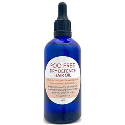 Abbildung von 100% NATÜRLICHES trockenes VERTEIDIGUNG HAARÖL 100 ml von POO FREE. Argan, Mandel, Jojoba, Geranie &amp; Lavendel. Wohltuend Für Haar und Kopfhaut. gesundes, hydratisiertes