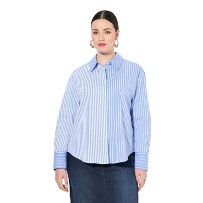 Abbildung von Ulla Popken Damen große Größen Übergrößen Plus Size Hemdbluse, Streifenmix, Oversized, Hemdkragen, Langarm