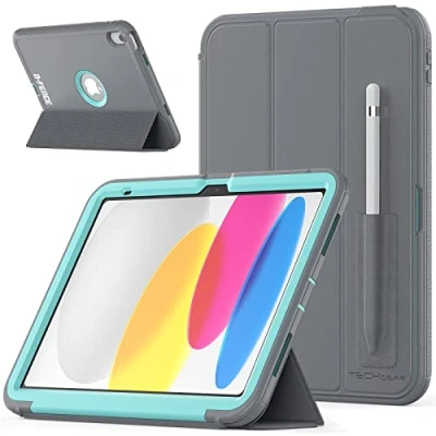 Abbildung von TECHGEAR D Fence Kompatibel mit Apple iPad 10. Generation 2022 Hülle (10.9) Schlanker, Schlagfester, Robuster Schutzanzug Rüstung Defence Smart Fall, Kinder Schule Bauherren Arbeiter + Folie, Aqua