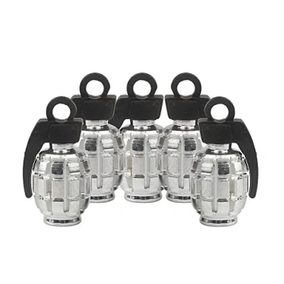 Abbildung von SENZEAL 5 x Aluminiumlegierung Handgranate Stil Universal Auto LKW Motorrad Rad Reifen Ventilkappen Air Ventil Cover Silber
