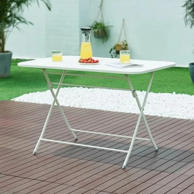 Abbildung von [en.casa] Gartentisch Sande Klapptisch 110 x 70 71 cm Balkontisch Stahl klappbar rechteckig Weiß Outdoor Beistelltisch faltbar