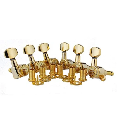 Abbildung von Guyker Guitar Locking Tuners (6 for Right) 1:18 Lock String Tuning Key Pegs Machine Head with Hexagonal Handle Replacement ST TL SG LP Style Electric, Folk or Acoustic Guitars Golden