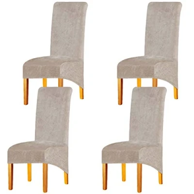 Abbildung von LANSHENG Stretchy XL Stuhlbezüge für Esszimmerstühle, Stretch Spandex mit Gummiband Stuhlbezug,Velvet Large Dining Chair Schonbezüge Restaurant Hotel Party Bankett (Kamel, 4er Set (Groß))