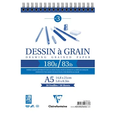 Abbildung von Clairefontaine 96633C Zeichenblock (30 Blatt, 180 g, 14,8 x 21 cm, ideal für Kunstunterricht, Doppelspiralbindung) weiß