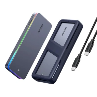 Abbildung von UGREEN RGB M.2 NVMe SATA SSD Gehäuse 20 Gbps, USB C 3.2 Gen 2x2 für NVME/SATA SSDs 2230/2242/2260/2280(M Key/B+M Key), kompatibel mit MacBook, HP 14pro, iPhone 16, PS5, Switch