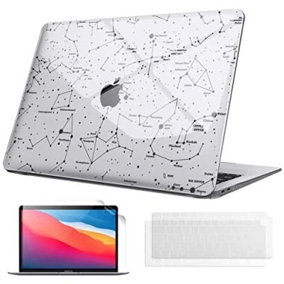 Abbildung von Fintie Hülle kompatibel mit MacBook Air 13 (2018 2020 Version) A2337(M1)/A2179/A1932, Ultradünne Hartschale Schutzhülle Snap Case + 2 Tastaturabdeckungen 1 Displayschutzfolie, Sternbild