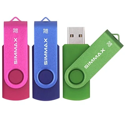 Abbildung von SIMMAX USB Sticks 3 Stück 32GB Flash Laufwerk Rotate Metall 2.0 Speicherstick (32GB Rosa Blau Grün)