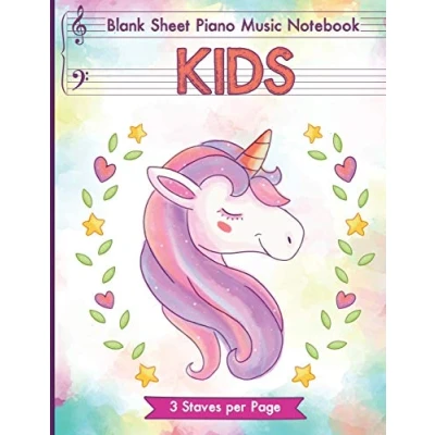 Abbildung von Blank Sheet Piano Music Notebook Kids: Unicorn Manuscript Paper for kids 110 pages of large staff, perfect practicing note writing