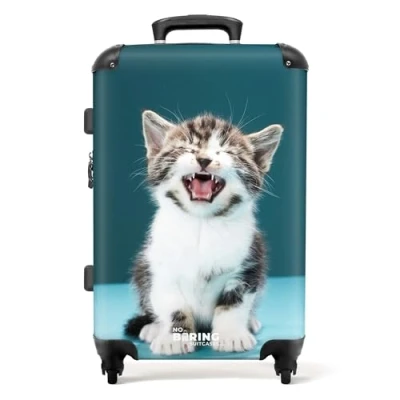 Abbildung von NoBoringSuitcases.com® Reisekoffer Kinderkoffer Trolley Weichgepäck Große Koffer Carry on Luggage Geschenke Kätzchen Blau Kindergepäck mittelgroß, 67x43x25cm