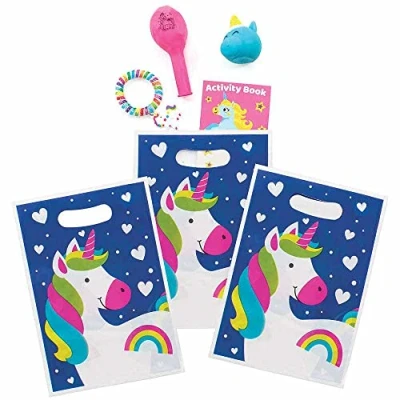 Abbildung von Baker Ross FC976 Regenbogen Einhorn Mitgebsel Tüten 10 Stück, Plastik Partytüten für den Kindergeburtstag,