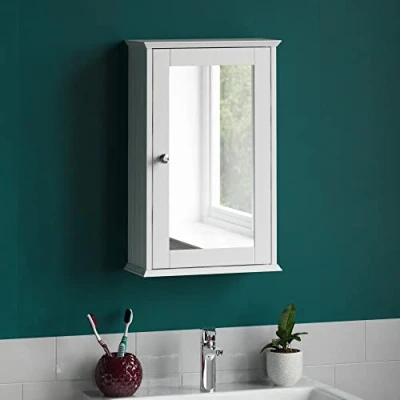 Abbildung von Bath Vida Priano Badezimmerschrank, einzelne Spiegeltür, Wandmontage, weiß