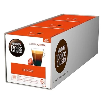 Abbildung von NESCAFÉ Dolce Gusto Lungo Kaffeekapseln (100 Prozent Arabica Bohnen, Feine Crema und kräftiges Aroma, Schnelle Zubereitung, Aromaversiegelte Kapseln), 3er Pack (3x16 Kapseln)