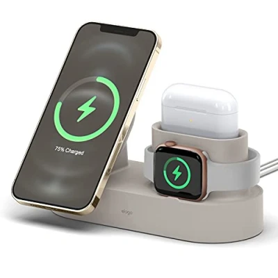 Abbildung von elago MS2 Ladestation Kompatibel mit MagSafe Ladegerät, iPhone 16/15/14/13/12, AirPods 4/3/Pro 2/Pro, Apple Watch [Ladegerät Nicht enthalten] (Taupe)