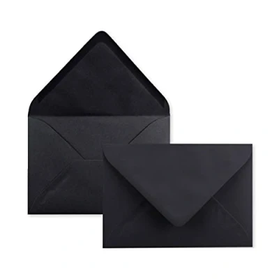 Abbildung von 75x Brief Umschläge in Schwarz 80 g/m² Kuverts DIN B6 Format 12,5 x 17,6 cm Nassklebung ohne Fenster