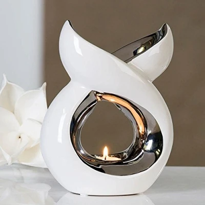 Abbildung von Casablanca Duftlampe, Aromalampe, Aromafackel Lago Keramik Farbe: weiß, Silber