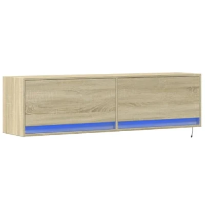 Abbildung von vidaXL TV Wandschrank, Schrank Lowboard mit LED Beleuchtung, Hängeschrank Fernsehschrank für Wohnzimmer, Fernsehtisch Board Hängend, Sonoma Eiche
