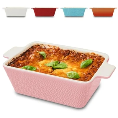 Abbildung von Praknu Auflaufform Klein Ofenfest Ofenform 28 cm 1,4 L Hoher Rand Mit Antihaftbeschicht, Porzellan Keramik, (1 St), Für 2 Personen Lasagne, Tiramisu &amp; Auflauf Eckig