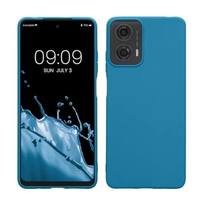 Abbildung von kwmobile Hülle kompatibel mit Motorola Moto G24 / E14 G04 G04s weiches TPU Silikon Case Cover geeignet für kabelloses Laden Karibikblau