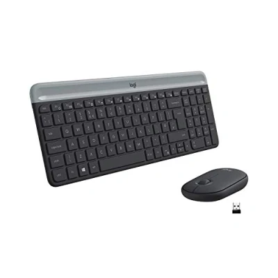 Abbildung von Logitech MK470 Slim Combo Kabelloses Tastatur Maus Set, 2.4 GHz Verbindung via Nano USB Empfänger, 10m Reichweite, 18 Monate Batterielaufzeit, PC/Laptop, Spanisches QWERTY Layout Graphit