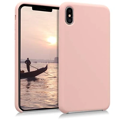 Abbildung von kwmobile Hülle kompatibel mit Apple iPhone XS Max Silikon Handy Case Handyhülle weiche Oberfläche kabelloses Laden Altrosa