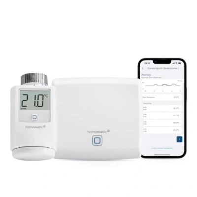 Abbildung von Homematic IP Smart Home Starter Set Mini Heizen Standard, Digitale Steuerung Heizung + App, Alexa, Google Assistant, einfache Installation, Energie sparen, Thermostat, Heizungsthermostat, 158096A1