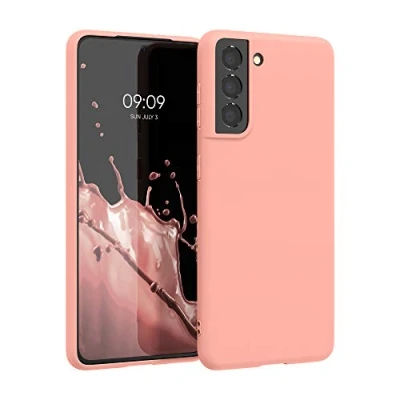 Abbildung von kwmobile Hülle kompatibel mit Samsung Galaxy S21 weiches TPU Silikon Case Cover geeignet für kabelloses Laden Koralle matt
