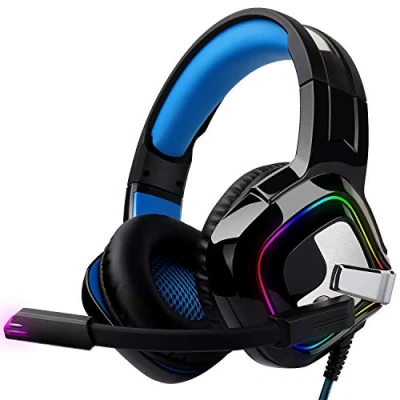 Abbildung von Gaming Kopfhörer für PC/PS4/Mac August EPG100 Stereo Headset mit RGB LED Licht Rauschunterdrückung Mikrofon 50mm Treiber Flip Stummschaltung 4D Surround Sound 3,5mm Kabelfür Xbox One
