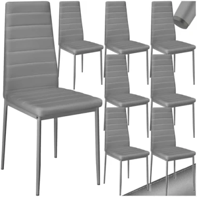 Abbildung von tectake® 8er Set eleganter ergonomischer Stuhl mit hoher Rückenlehne, Esszimmerstühle, Küchenstühle, Stühle für Esstisch, Esszimmer, Dining Table oder Vorzimmer Möbel gepolstert grau