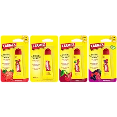 Abbildung von Carmex Original, Kirsche, Erdbeere und Minze, 4 Stück, gemischte Packung LSF15