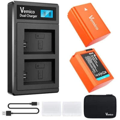 Abbildung von Vemico NP FW50 Akku Ladegerät Kit 2 Pack 1200mAh Ersatzakkus Typ C LCD Dual für ZE V10 Alpha A6000, A6400, A6300, A6500, A7II, A7RII, A7SII, A7S2, A7R, A7R2, A55, RX10 Kamera
